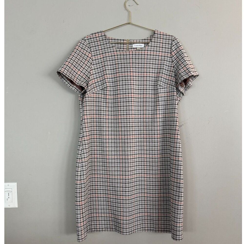 Light Academia Schoolgirl Calvin Klein Houndstooth Shift Dress Sz 16